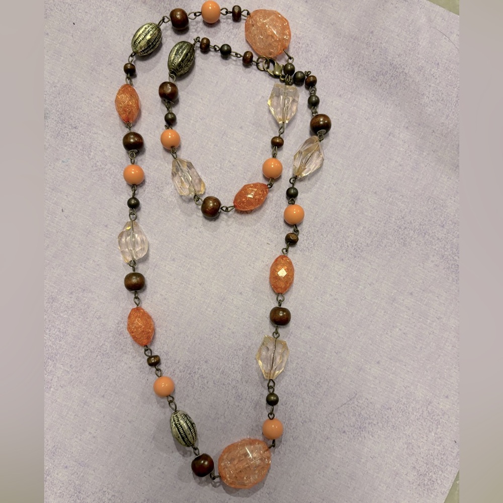 Unique vintage beaded necklace with glass and wood beads